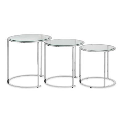 Clearance Allure Glass Round Nest Of 3 Tables With Silver Base A305