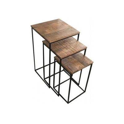 Clearance Industrial Mango Wood Nest Of 3 Tables A307
