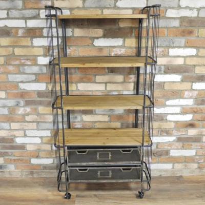 Clearance Dutch Wood And Metal 2 Drawer Tall Shelving Unit Fss16186
