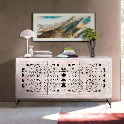 Clearance Quintana White Washed Carved Mango Wood 2 Door 150cm Large Sideboard Fss16201