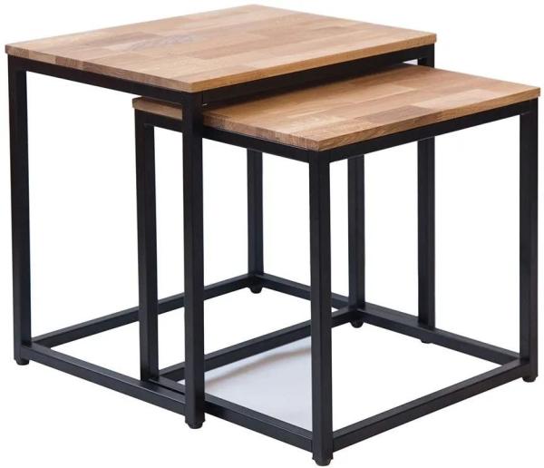 Clearance - Mirelle Solid Oak Nest of Table with Black Metal Frame - FSS14916