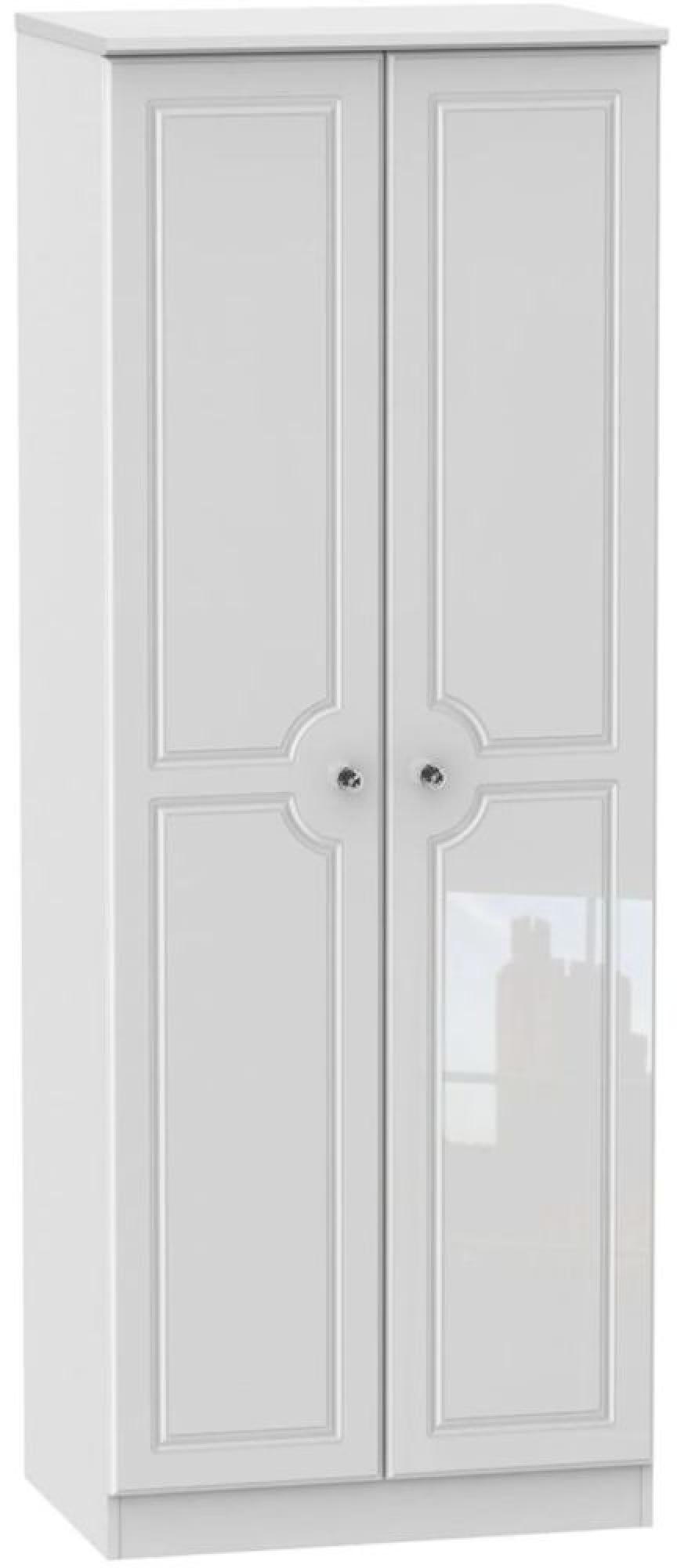 Clearance - Balmoral White Gloss 2 Door Plain Tall Wardrobe - FSS15857