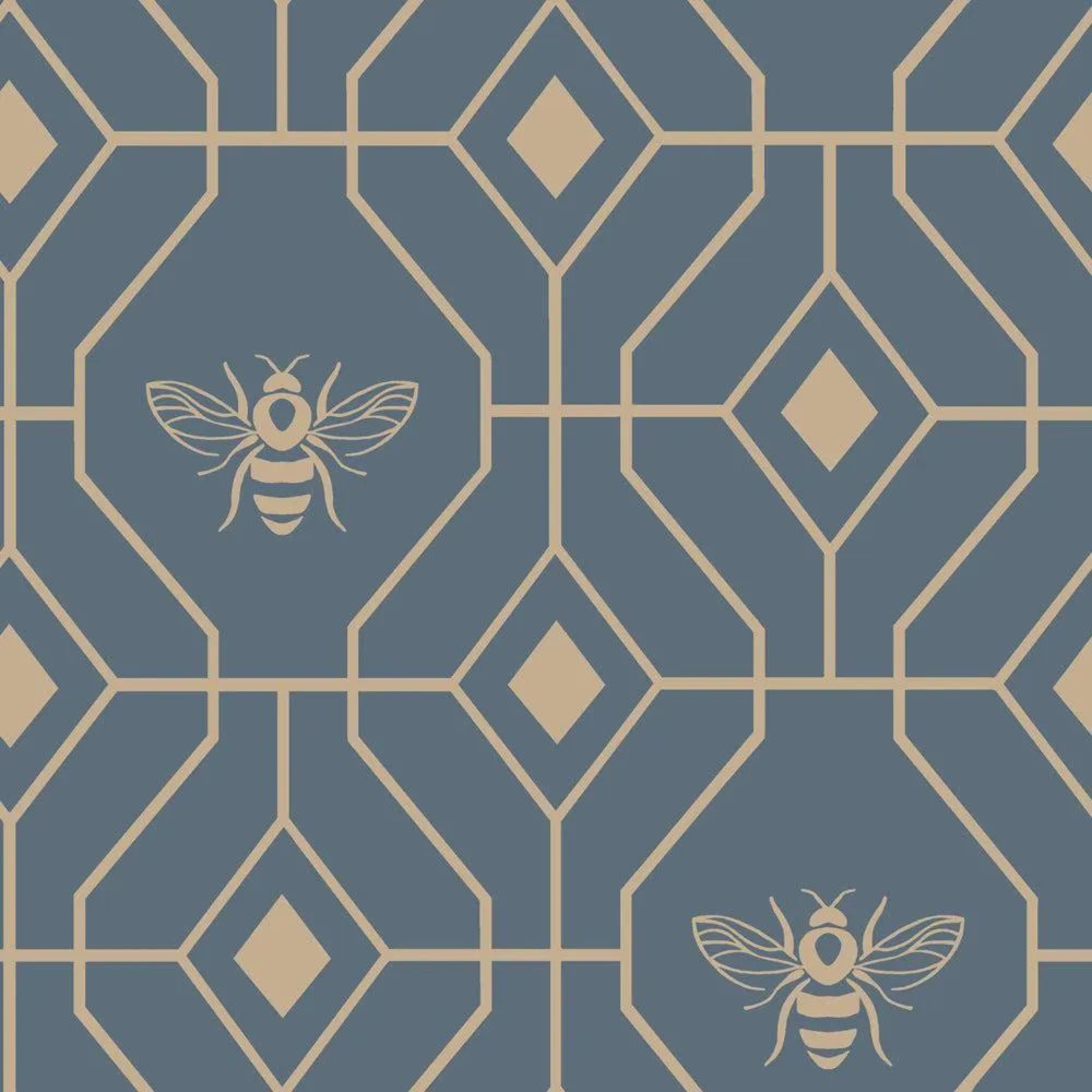 Clearance - Furn Bee Deco French Blue Geometric 4ft 6in Double Duvet Cover Set - FSS15900