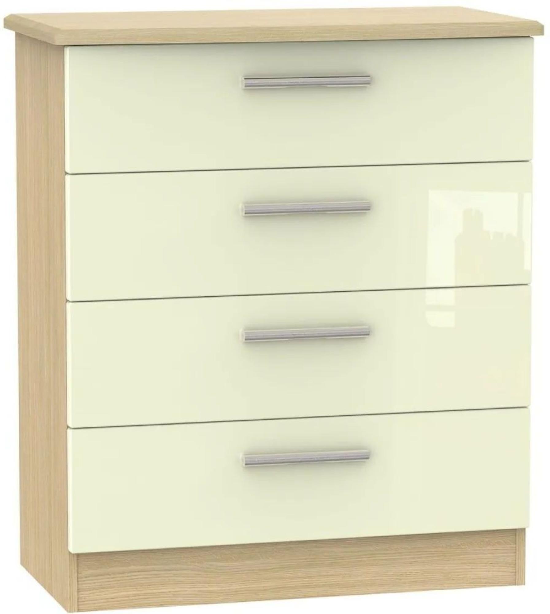 Clearance - Knightsbridge Cream Gloss and Light Oak 4 Drawer Chest - FSS15885
