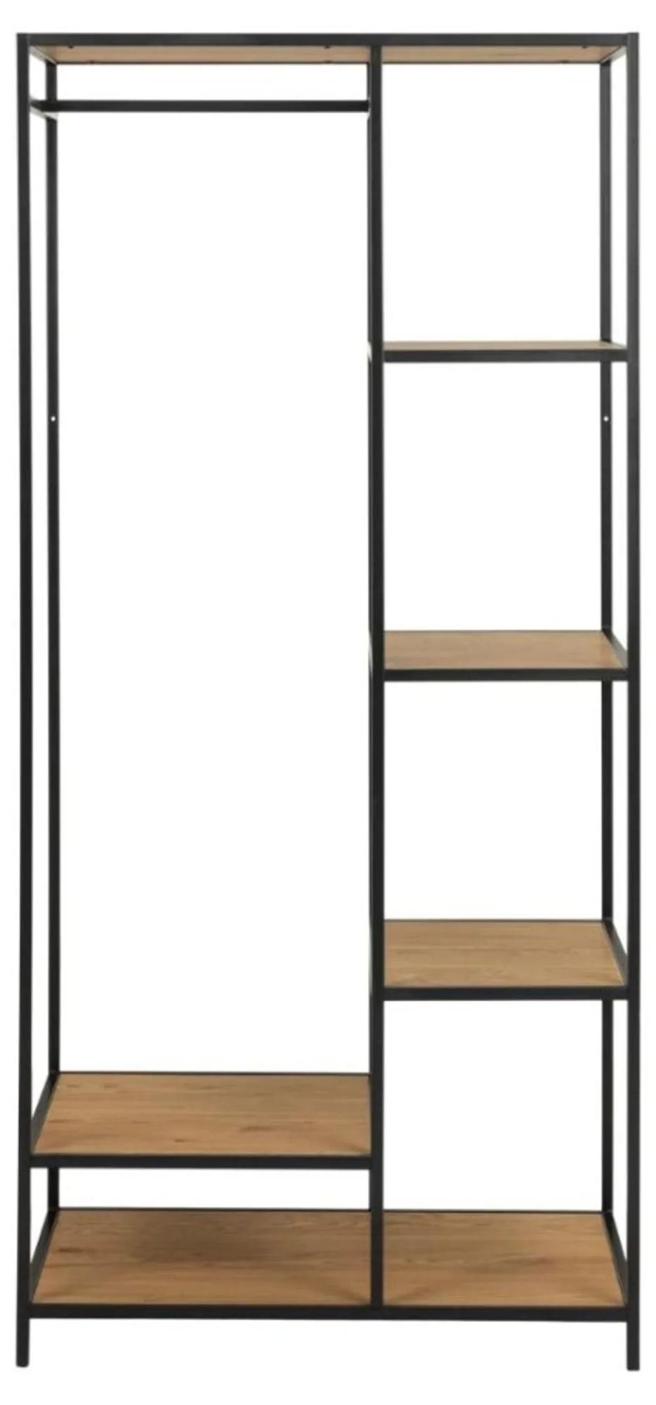 Clearance - Salvo Oak and Black Open Wardrobe - FSS15958
