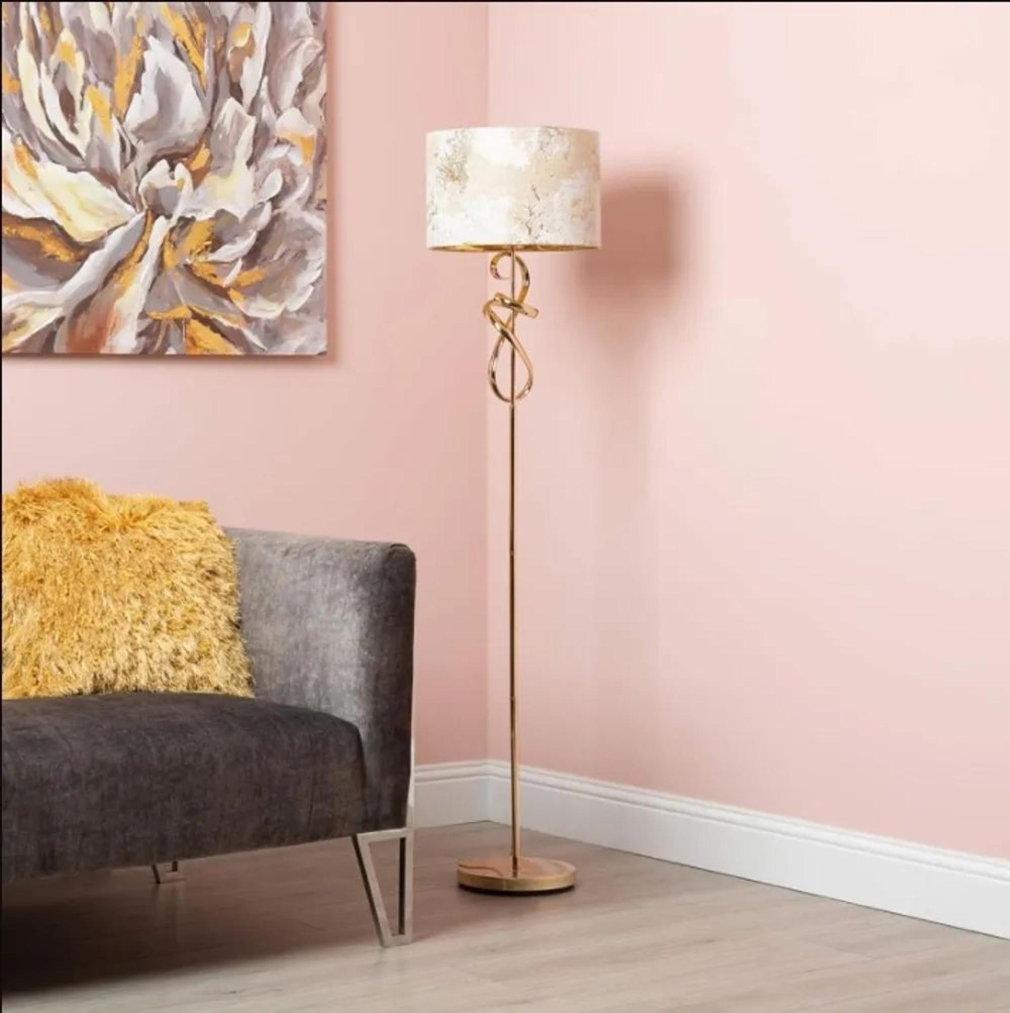 Clearance - Gold Swirl Floor Lamp Ivory Linen Shade - FSS15981