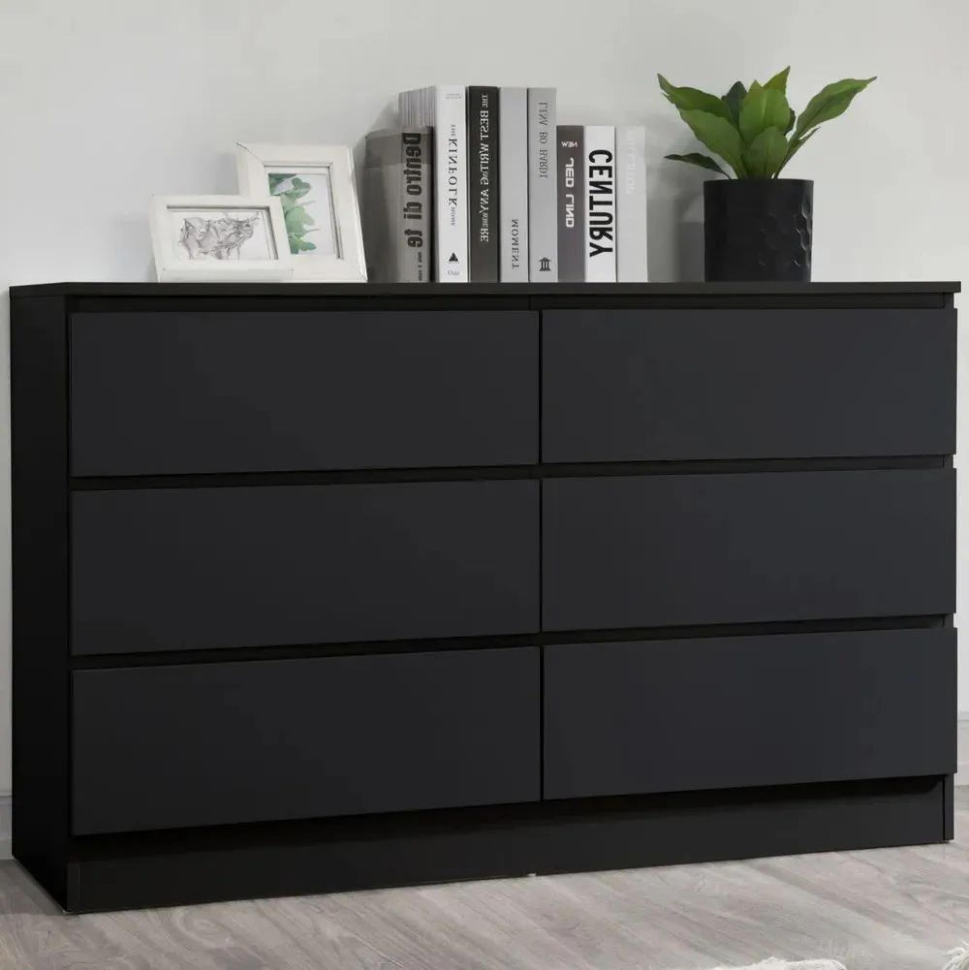 Clearance - Oslo Black 6 Drawer Wide Chest - FSS15992