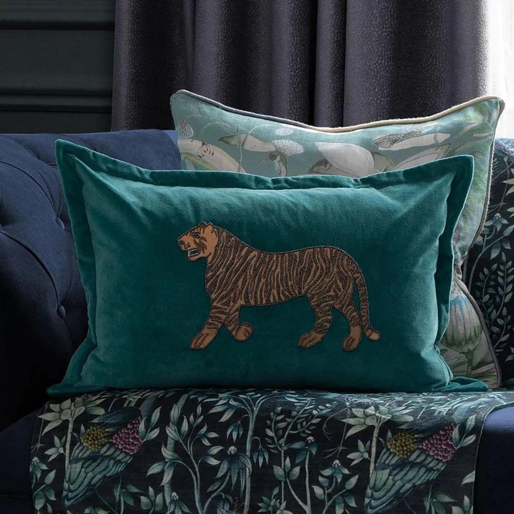 Clearance - Voyage Maison Durga Teal Embroidered 45cm x 65cm Cushion - FSS16007
