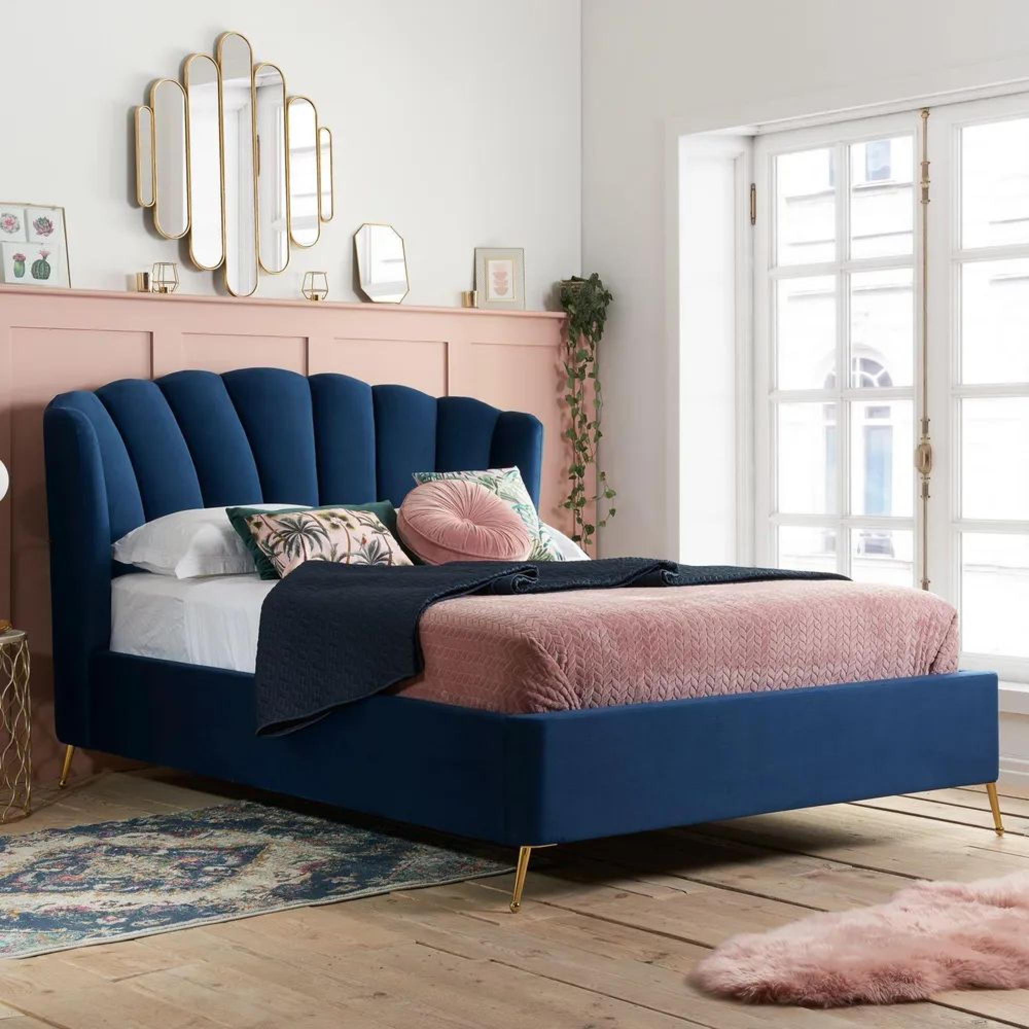 Clearance  - Lottie Blue Fabric Ottoman Storage 5ft King Size Bed - FSS15977