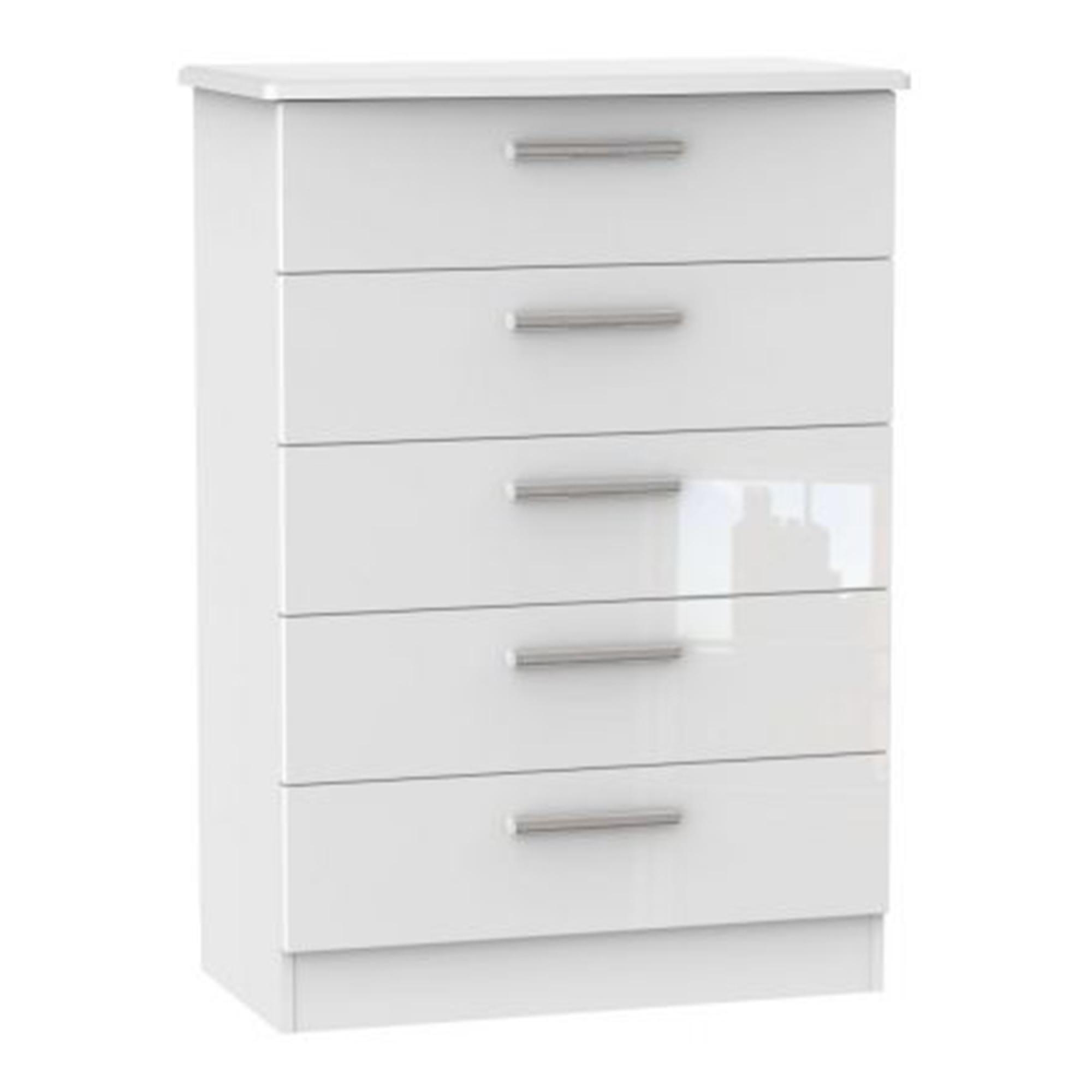 Clearance - Knightsbridge White Gloss 5 Drawer Chest - FSS16055