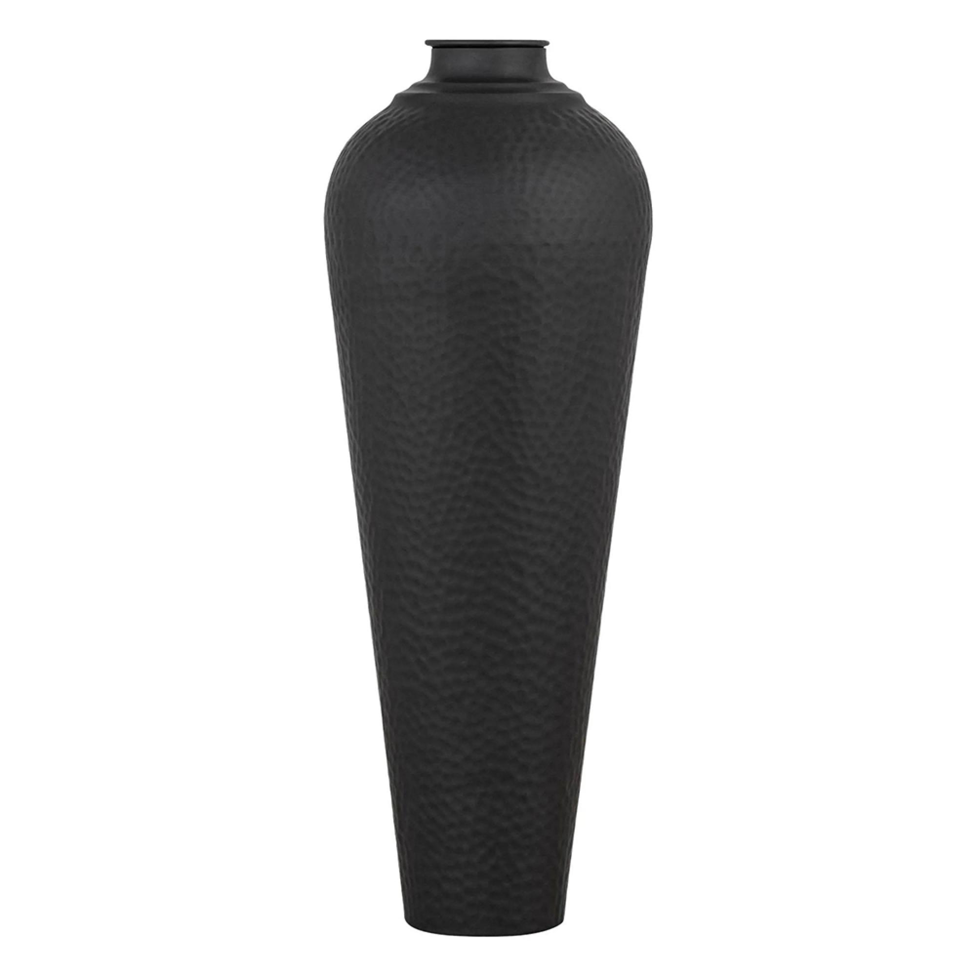 Clearance - Matt Black Metal Medium Hammered Vase with Lid - A262