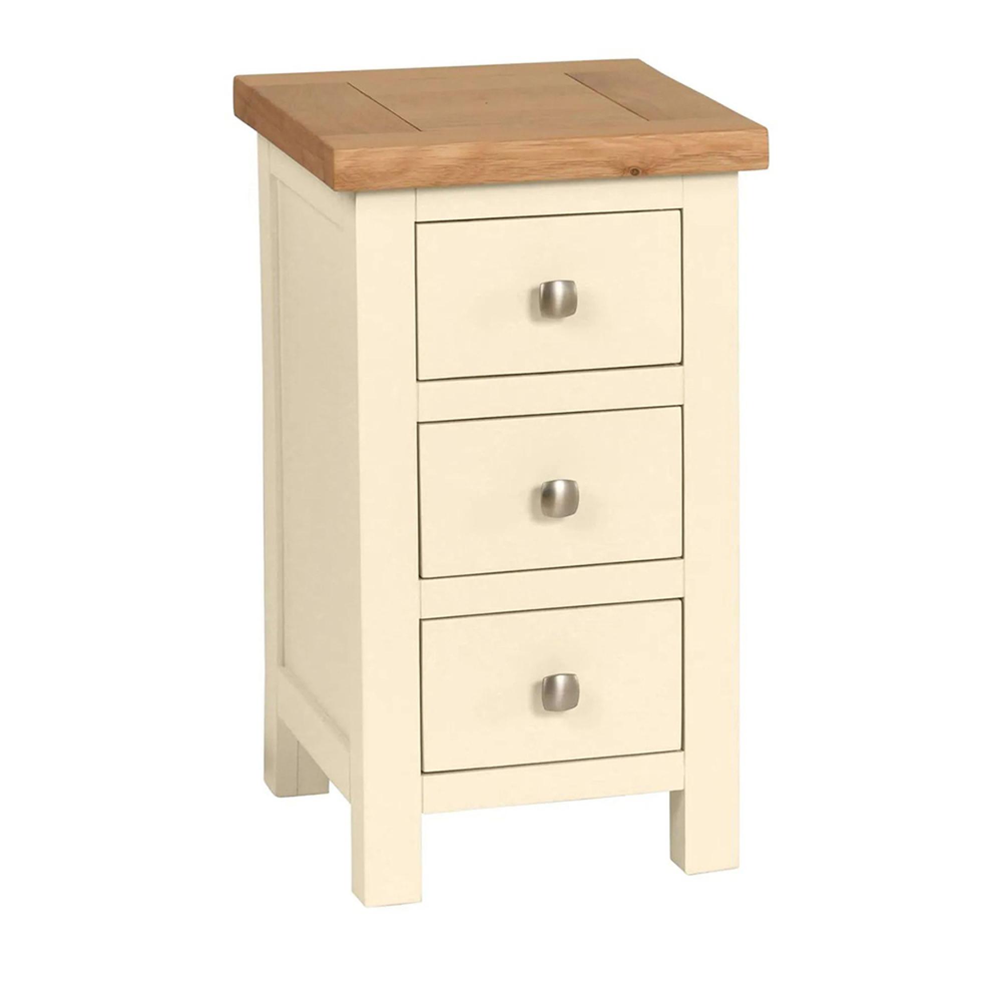 Clearance - Lundy Ivory Painted 3 Drawer Compact Bedside Cabinet - A317