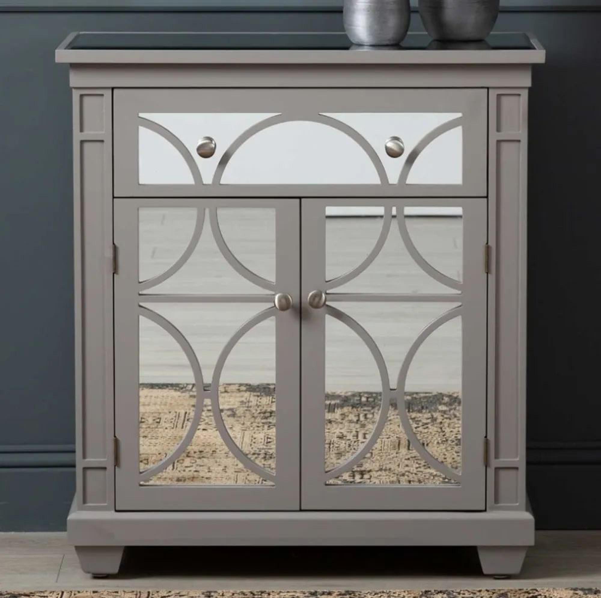 Clearance - Torino Grey Mirrored 2 Door Small Sideboard - A366