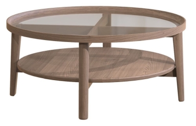 Product photograph of Carlton Tambour Grey Glass Top Round Coffee Table from Choice Furniture Superstore