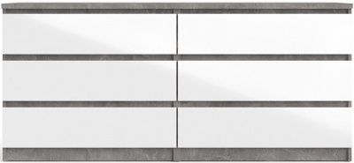 Product photograph of Naia Wide Chest Of 6 Drawer In Concrete And White High Gloss from Choice Furniture Superstore