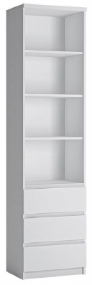 Product photograph of Fribo White Narrow 3 Drawer Bookcase from Choice Furniture Superstore