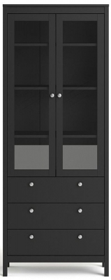 Product photograph of Madrid 2 Door With Glass 3 Drawer China Cabinet In Matt Black from Choice Furniture Superstore