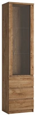 Product photograph of Fribo Tall Narrow 1 Door 3 Drawer Glazed Display Cabinet In Oak from Choice Furniture Superstore