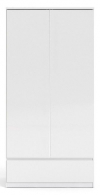 Product photograph of Naia White Gloss 2 Door 1 Drawer Double Wardrobe from Choice Furniture Superstore