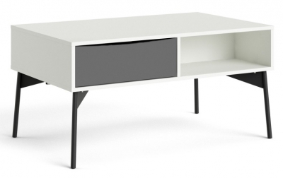 Fur Coffee Table with 1 Drawer in Grey and White