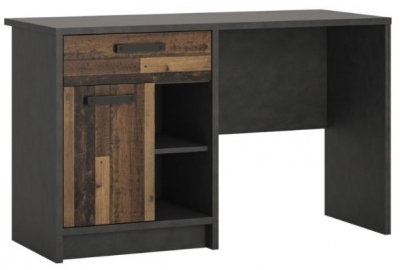 Brooklyn Desk with 1 Door and 1 Drawer in Walnut and Dark Matera Grey