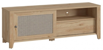 Product photograph of Cestino Oak And Rattan Effect 1 Door Tv Unit from Choice Furniture Superstore