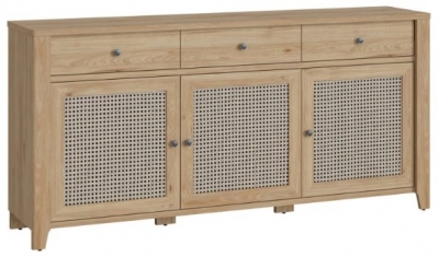 Product photograph of Cestino Oak And Rattan Effect Extra Large Sideboard - 3 Doors from Choice Furniture Superstore