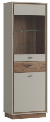 Product photograph of Rivero Grey And Oak Effect Narrow Display Cabinet from Choice Furniture Superstore