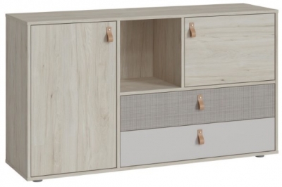 Product photograph of Denim 2 Door 2 Drawer Sideboard In Light Walnut Grey Fabric Effect And Cashmere from Choice Furniture Superstore