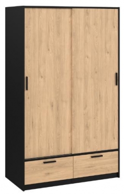 Product photograph of Line Black And Oak Effect 2 Door 2 Drawer Double Wardrobe from Choice Furniture Superstore