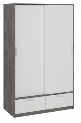 Product photograph of Line White And Concrete 2 Door 2 Drawer Double Wardrobe from Choice Furniture Superstore