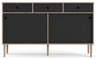 Product photograph of Rome Sideboard 2 Sliding Door 3 Drawer In Jackson Hickory Oak And Matt Black from Choice Furniture Superstore