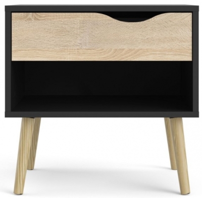 Product photograph of Oslo Black And Oak Effect 1 Drawer Bedside Table from Choice Furniture Superstore