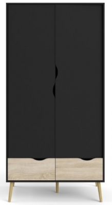 Product photograph of Oslo Black And Oak Effect 2 Door 2 Drawer Double Wardrobe from Choice Furniture Superstore