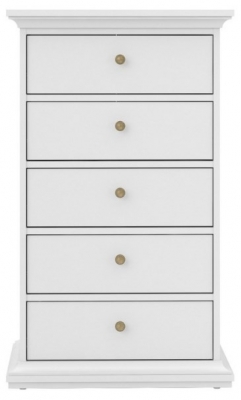 Product photograph of Paris White 5 Drawer Narrow Chest from Choice Furniture Superstore