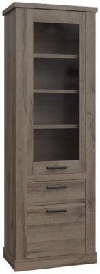 Product photograph of Corona Tabak Oak 2 Door 1 Drawer Narrow Display Cabinet from Choice Furniture Superstore