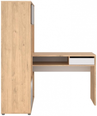 Product photograph of Function Jackson Hickory And White Plus Corner Desk With Bookcase from Choice Furniture Superstore