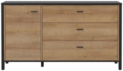 Product photograph of High Rock Matt Black And Riviera Oak 1 Door 3 Drawer Sideboard from Choice Furniture Superstore