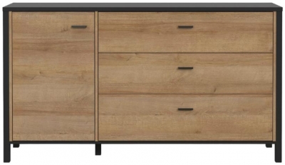 High Rock Matt Black And Riviera Oak 1 Door 3 Drawer Sideboard