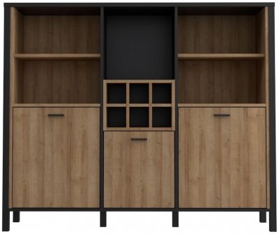 Product photograph of High Rock Matt Black And Riviera Oak 3 Door Shelf Unit from Choice Furniture Superstore