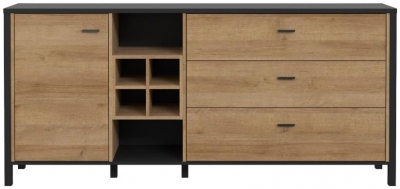 Product photograph of High Rock Matt Black And Riviera Oak 3 Drawer Large Sideboard from Choice Furniture Superstore