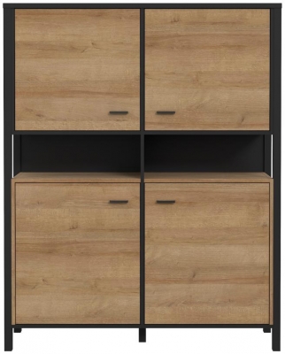 Product photograph of High Rock Matt Black And Riviera Oak 4 Door Storage Cabinet from Choice Furniture Superstore