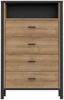 Product photograph of High Rock Matt Black And Riviera Oak 4 Drawer Chest from Choice Furniture Superstore