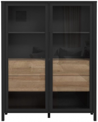 Product photograph of High Rock Matt Black And Riviera Oak Extra Wide Display Cabinet from Choice Furniture Superstore