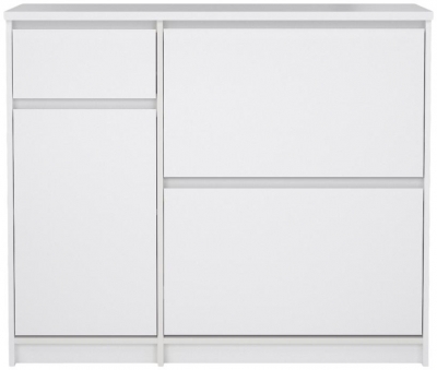 Product photograph of Naia White Gloss 2 Door 2 Drawer Shoe Cabinet from Choice Furniture Superstore