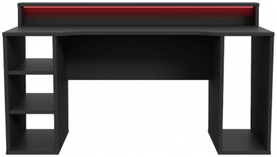 Product photograph of Tezaur Matt Black 2 Shelves Led Gaming Desk from Choice Furniture Superstore