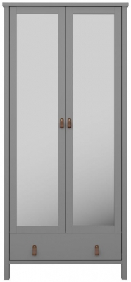Product photograph of Tromso Folkestone Grey Leather Handle 2 Mirror Door 1 Drawer Wardrobe from Choice Furniture Superstore