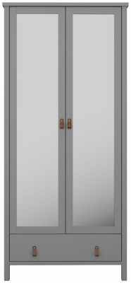 Tromso Folkestone Grey Leather Handle 2 Mirror Door 1 Drawer Wardrobe