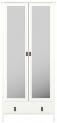 Tromso Off White Leather Handle 2 Mirror Door 1 Drawer Wardrobe