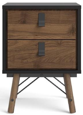 Product photograph of Ry Bedside Cabinet 2 Drawer In Matt Black Walnut from Choice Furniture Superstore